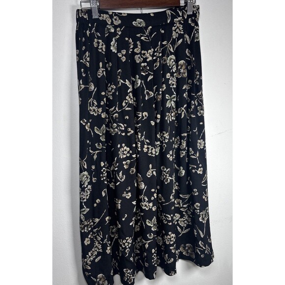 VTG Briggs New York Floral Midi Skirt Y2K Elastic Waist Black Cottagecore sz 14 - Picture 13 of 14
